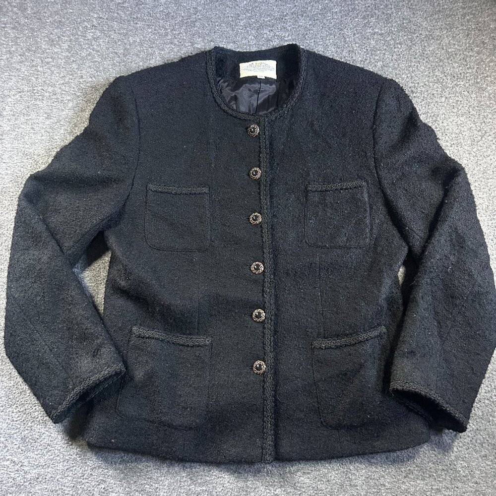 VTG Susan Bristol Sz 14‎ Women’s Black Cardigan Sweater Embroidery Cottagecore